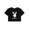 Japanese Rabbit Head Women's Cropped T-Shirt -Fashion Clothing Store PB JAPRAB FRONTBLACK