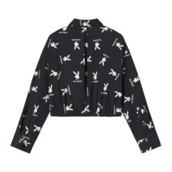 Women's Cropped Button Down Shirt -Fashion Clothing Store PB WOMENS CROPPED BUTTON DOWN SHIRT BLACK 002