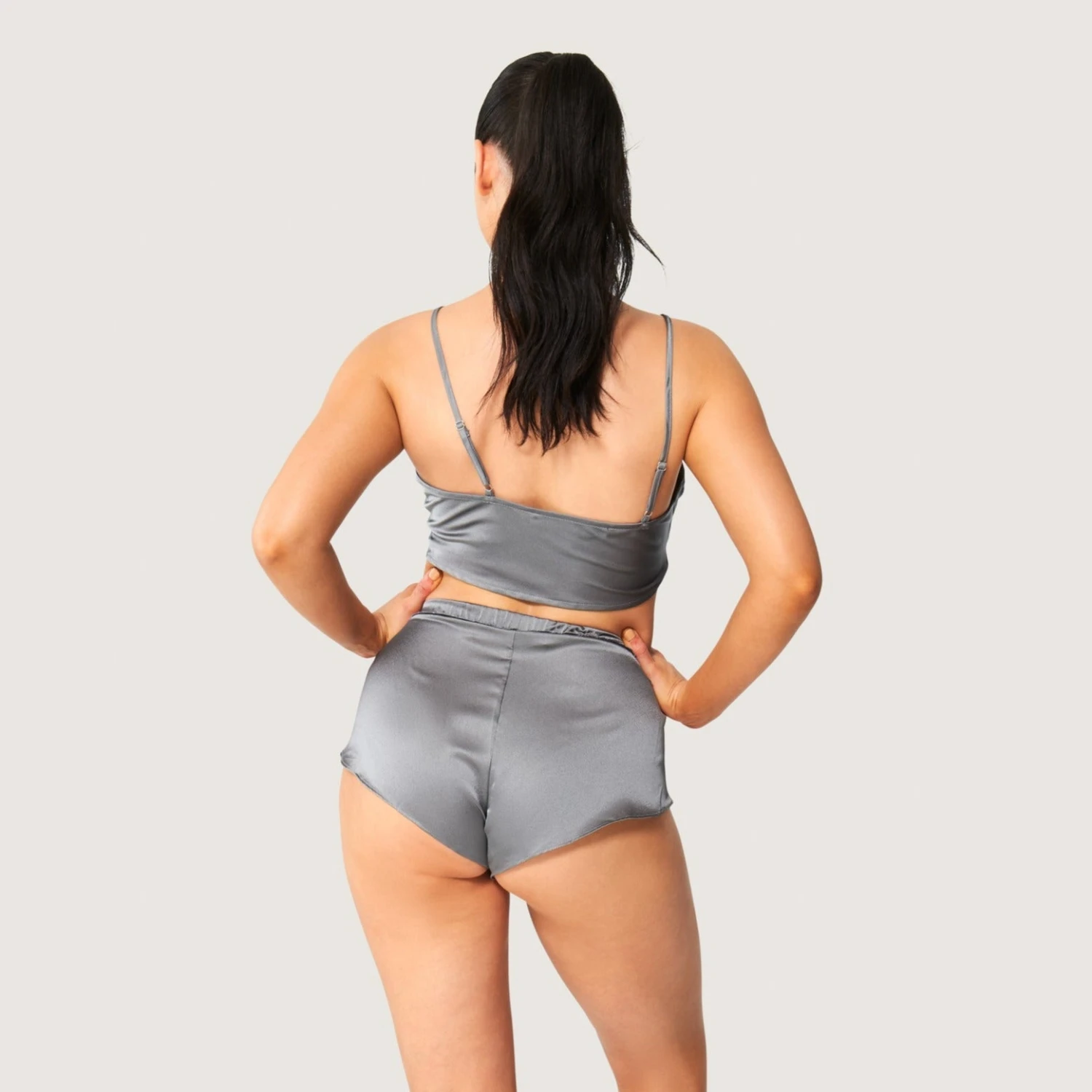 Women's Lounge Satin Cami & Short Set - Grey 7 Women's Lounge Satin Cami & Short Set - Grey - Image 5