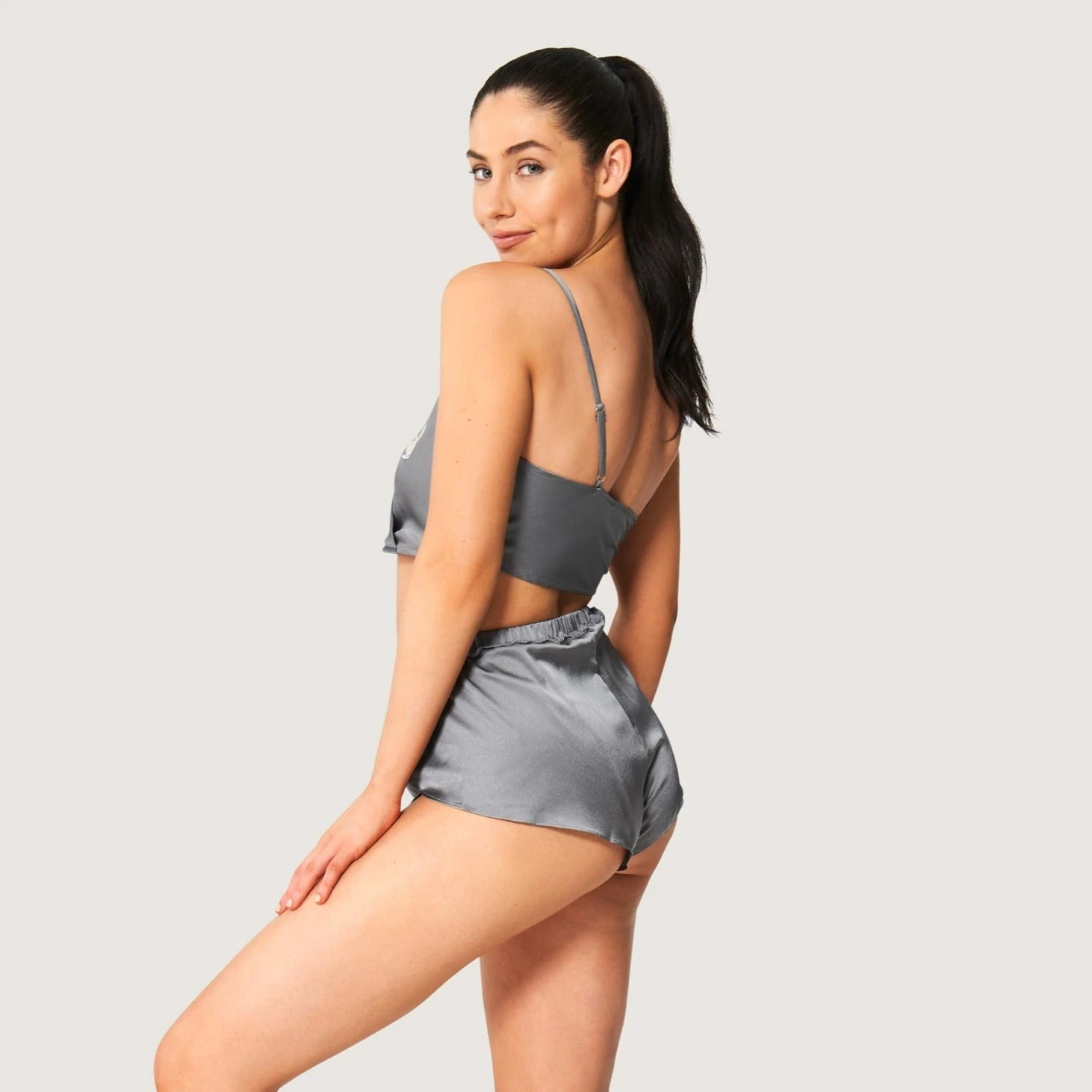Women's Lounge Satin Cami & Short Set - Grey 6 Women's Lounge Satin Cami & Short Set - Grey - Image 4