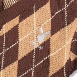 Men's Vintage Argyle Cardigan -Fashion Clothing Store Playboy ClassicCardigan Tan 03